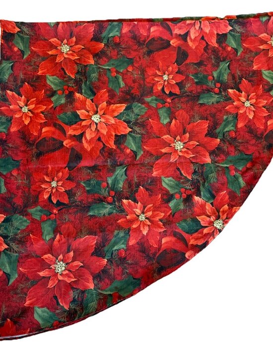 Unbranded Other - Vintage Christmas Poinsettia Round Tablecloth 66" Red Colorful Holiday EUC